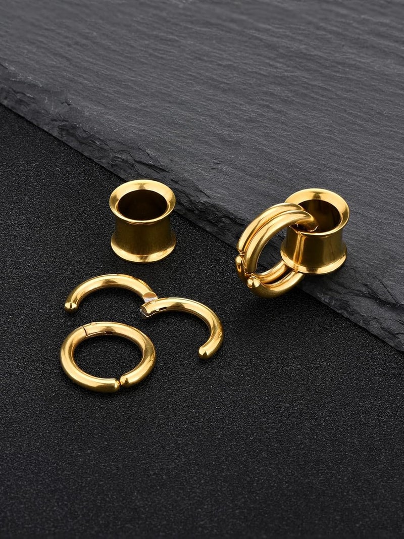 PiercingJ 1 Pair Ear Guages with Rings Ear Weight Plugs Tunnels Hypoallergenic Ear Expander Stretchers 316 Stainless Steel Hoop Earrings Piercing Body Jewelry 0G 00G 1/2" 9/16" - Image 5